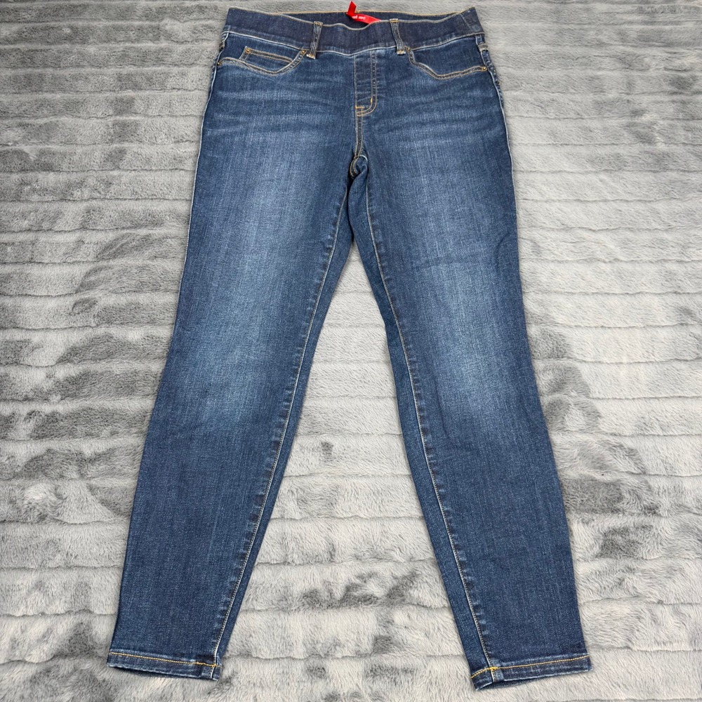 Spanx Jean-ish Ankle Leggings Indigo Blue Medium Petite Pull On Denim 20018R